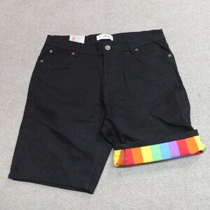 Pride Bunny Shorts 32 Black Roll Up Rainbow Cuff 8" in NEW